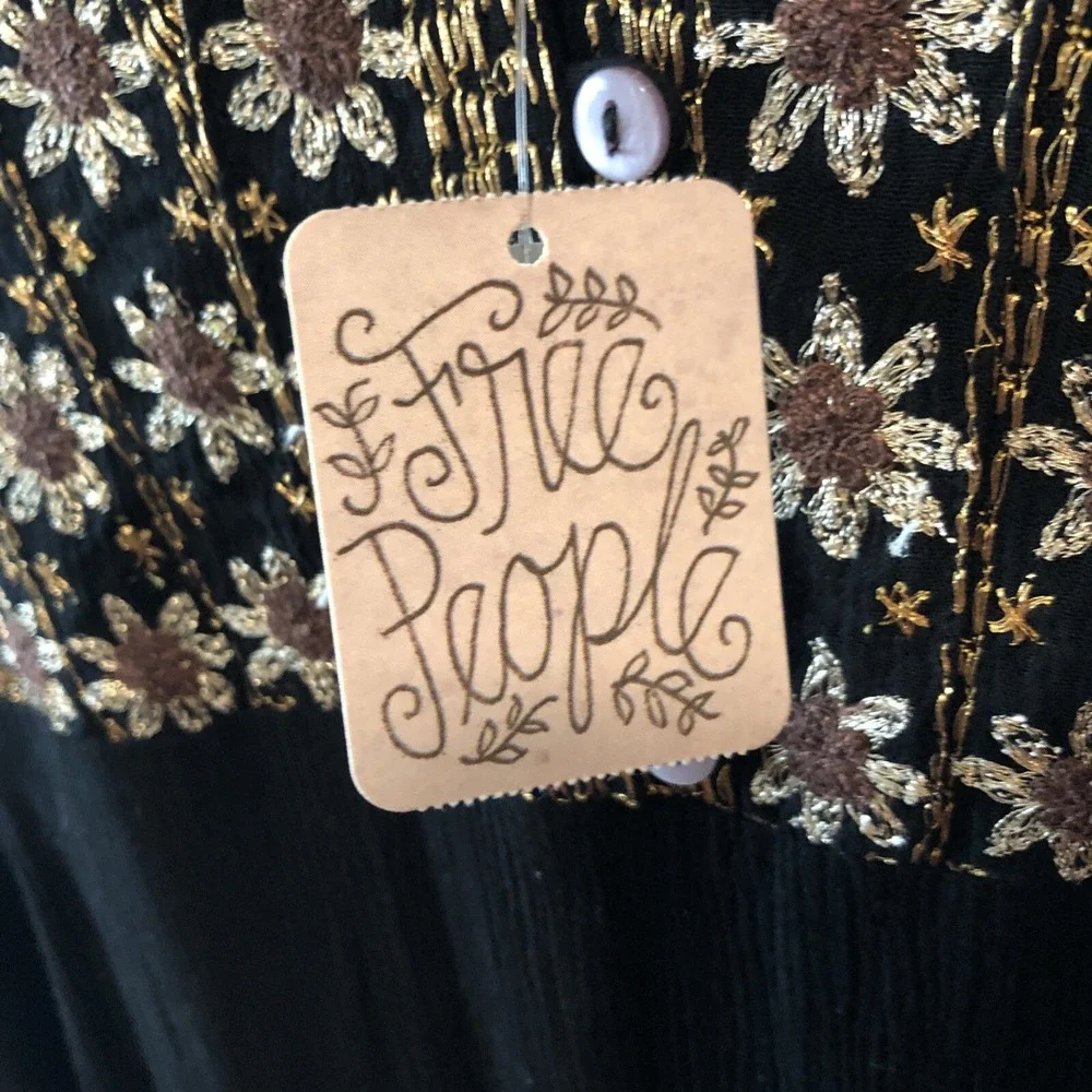 FREE PEOPLE Women's Size XS HEARTS‎ DESIRE EMBROIDERED Maxi BLACK DRESS NEW